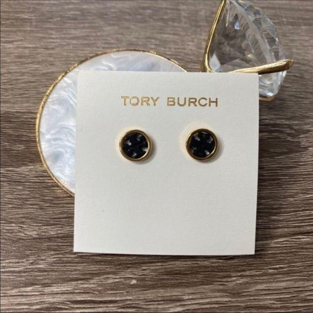 NWT Tory Burch Mini Black Stud Earrings - Picture 4 of 7